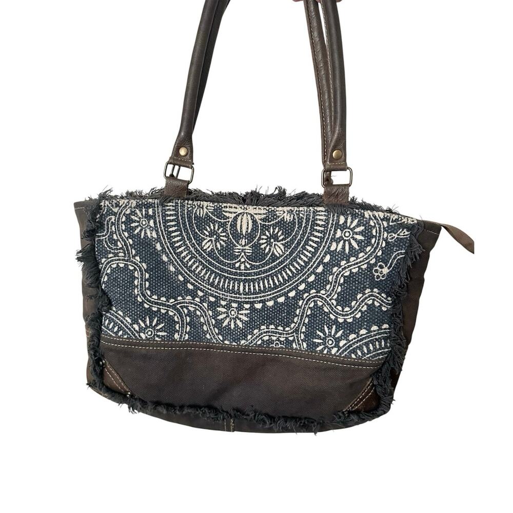 Myra bag western canvas blue leather accents floral rustic cowgirl purse fashion